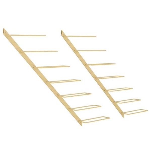Set med 2 flaskförvaringshyllor väggmonterad för 7 flaskor metall guld DEC024384 Metall