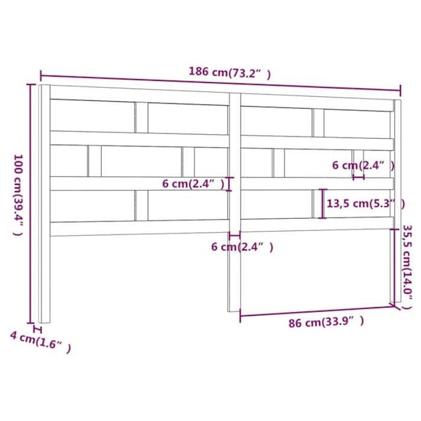 Hovedgærde - Fyrretræ - Sort - 186x100 cm - Stil moderne - Moderne design Svart