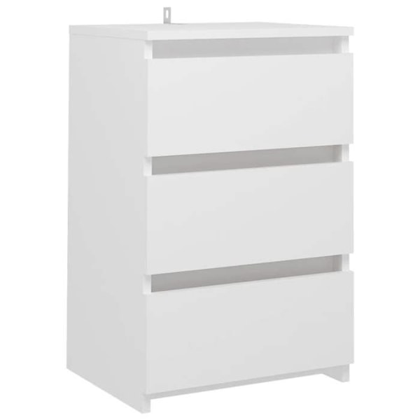 2 kpl yöpöytiä, joissa on 3 laatikkoa 40 x 35 x 62,5 cm valkoista lastulevyä DEC034945 Vit