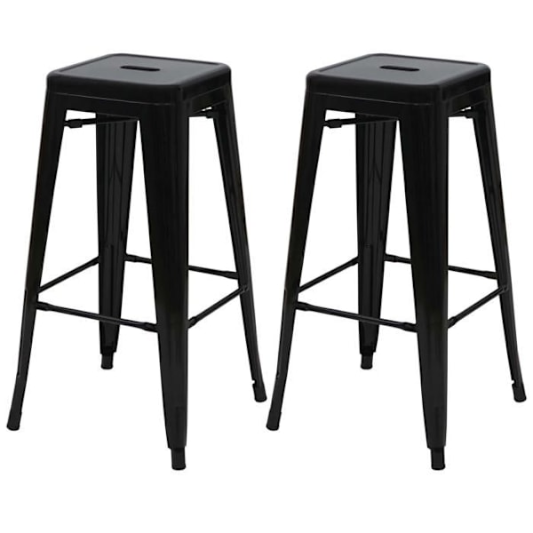Sæt med 2 barstole med fodstøtte, design i industrielt stil, stabelbare, sort metal 04_0007450 Metall
