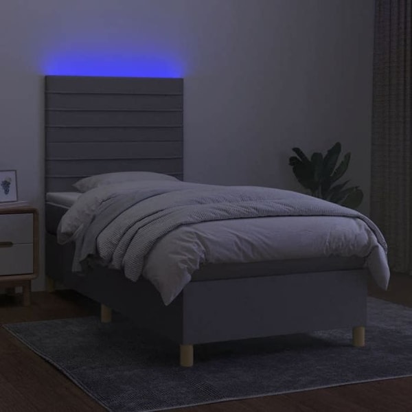 LED-sängykehyksellä, sängynpäädyllä, 80x200cm patjalla, vaaleanharmaa kangas TDL0209509 Ljusgrått