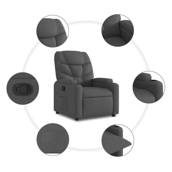 Fauteuil relax TV med komfortabel polstring og manuel hældningsfunktion i mørkegråt stof DEC027941 Grå