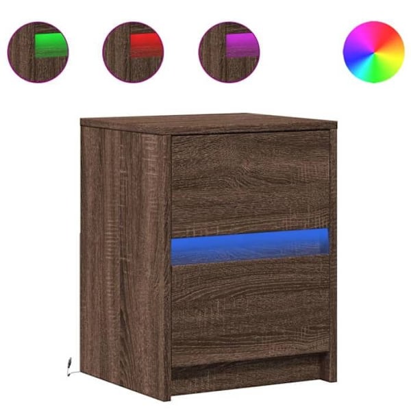 Yöpöytä laatikoilla ja LED-valolla 38 x 34 x 50 cm ruskeasta ingenieeripuusta DEC032798 kastanj