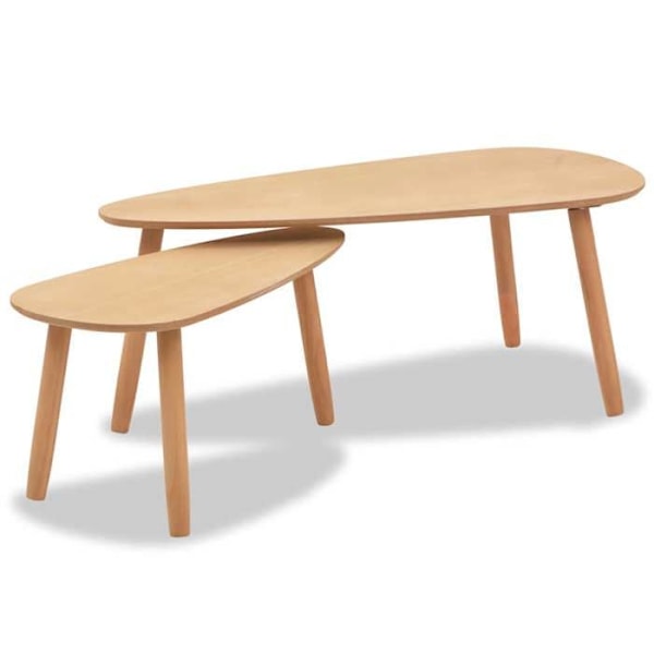 Set med två låga bord i massivt furu och MDF DEC031261 kastanj