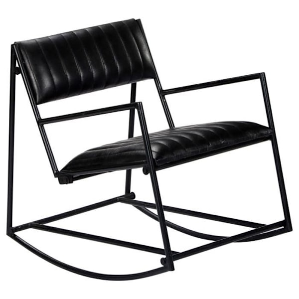 Vilske gungstol för retro industriell designsalong i äkta svart läder och järn DEC029043 Svart