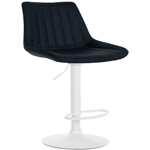 Barstol x1 højdejusterbar 360° drejelig sort PVC sæde lodret syning hvid metalfod 10_0005425 Vit