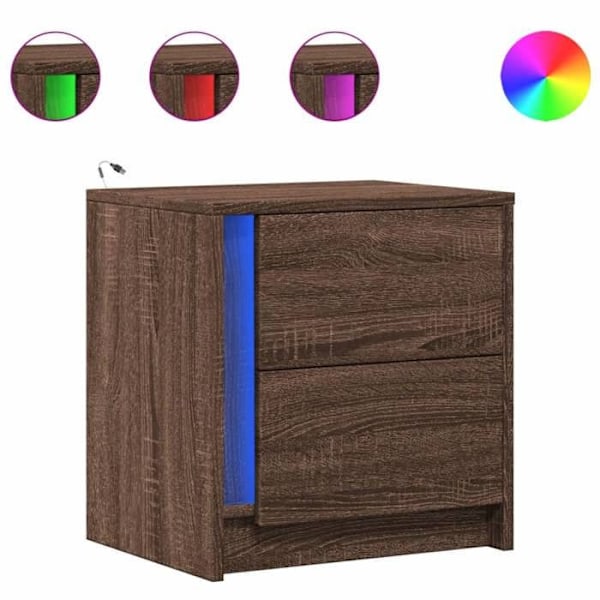 Sæt med 2 natborde med skuffer og LED 43 x 34 x 45 cm i brun ingeniørtræ DEC032847 kastanj