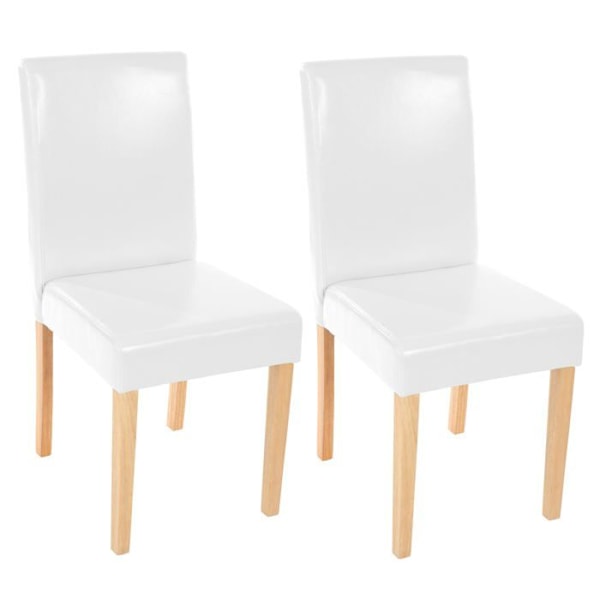 Set med 2 köksstolar i vitt läder med ben i ljust trä, modern design Vit