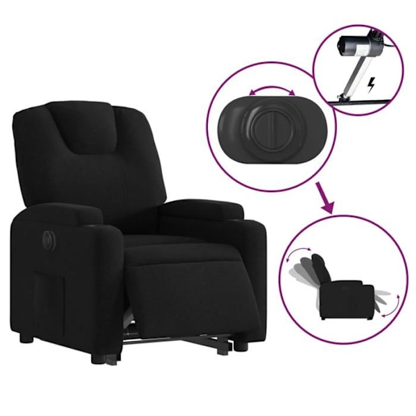Fauteuil relax TV med elektrisk løftefunktion meget komfortabel i sort stof DEC028487 Svart