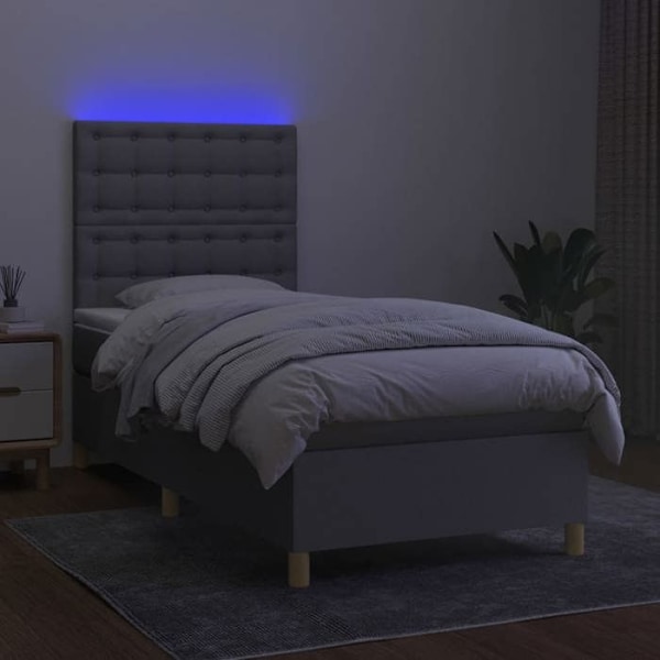 LED-patjakasetti, jossa on patja, sänky, yöpöytä, 100x200 cm, vaalea harmaa kangas TDL0207948 Grå