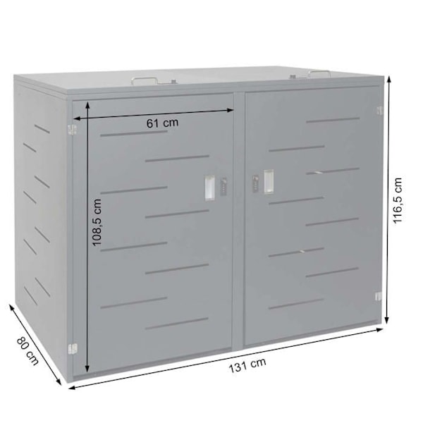 Udendørs affaldscontainerabri til skraldespande op til 2 beholdere med låg 116,5x131x80 cm i rustfrit stål 04_0005399 Guld