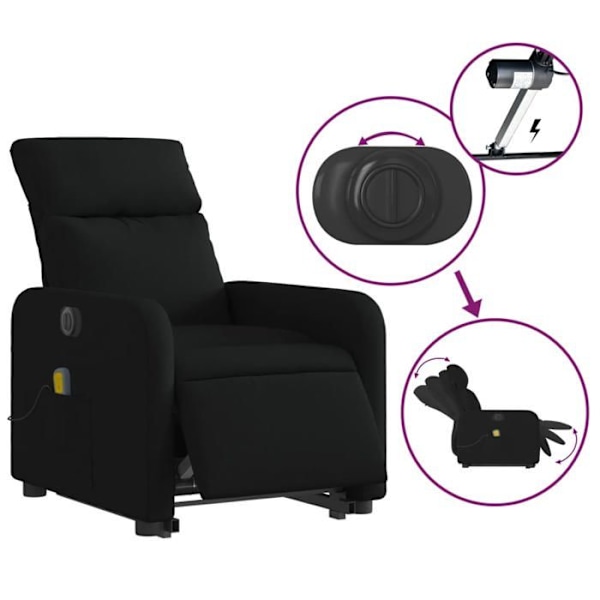 Relaxationsstol med massagefunktion og elektrisk løftefunktion i sort stof DEC027824 Svart