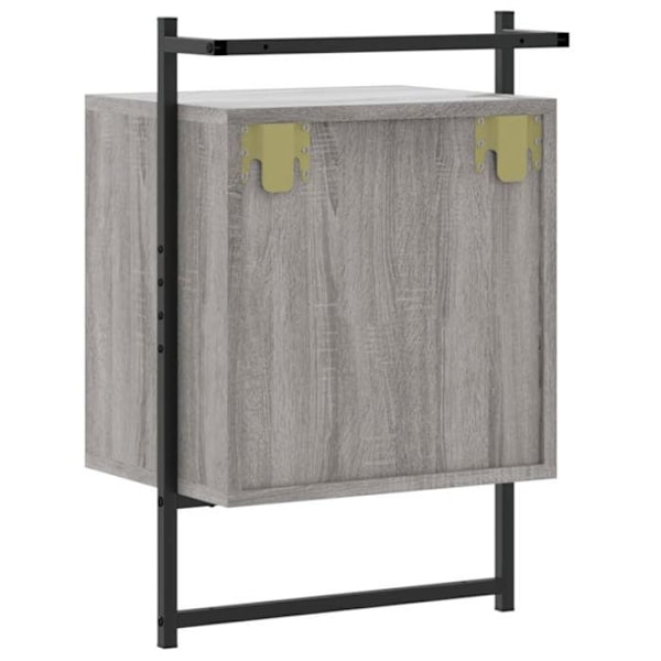 Seinäpuusohva yöpöytä laatikolla ja lokero 40 x 30 x 61 cm harmaa engineering-puu ja metalli DEC034329 kastanj