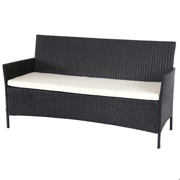 Bænk til haven 3 pladser 154 cm i anthracite polyrotin med cremefarvede puder 04_0001100 Grädde