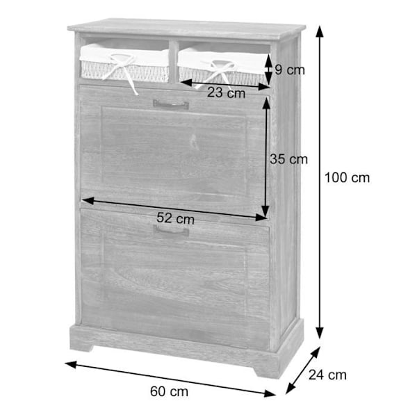 Skohylde møbel til entre op til 6 par, kurv i massivt træ med overflade i ældet brun, 100x60x24cm 04_0005414 Brun