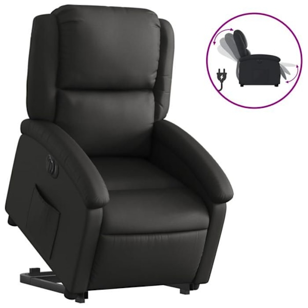 Fauteuil relax TV med elektrisk løftefunktion, meget komfortabel i ægte sort læder DEC028458 Svart