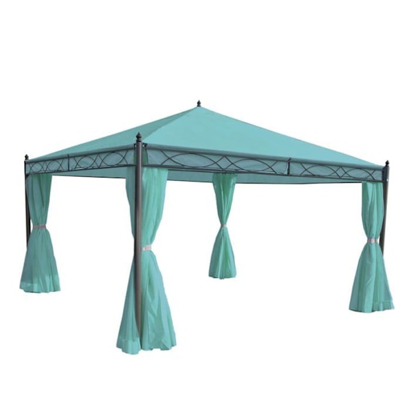 7 m x 4 m turkoosi sivuseinällä varustettu vakaa puutarhapaviljonki pergola.
