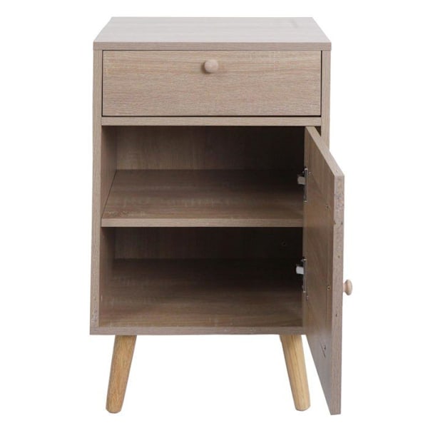 Aflastable, lavt bord, natbord, opbevaringsrum med skuffe, kubu rattan, MDF-look, eg 04_0008504 Flerfärgad