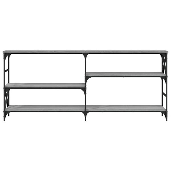 Toiminnallinen ja tyylikäs sisäänkäyntipöytä hyllyillä 180 x 29 x 76,5 cm harmaata engineering-puuta ja terästä DEC032227 kastanj