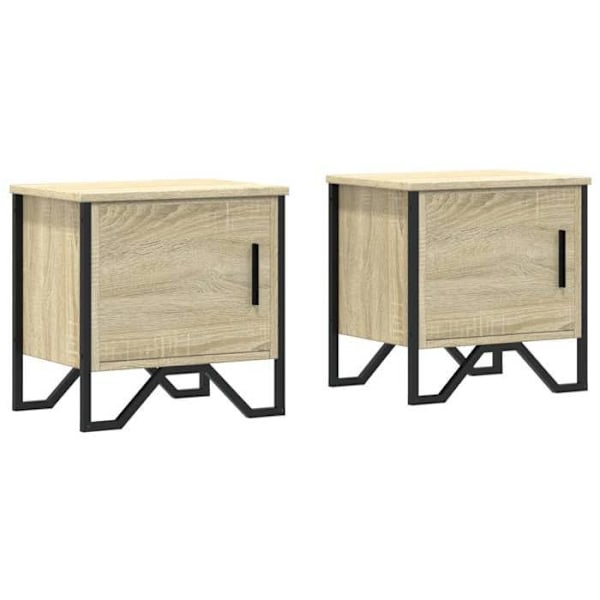 Sæt af natborde med skuffe med låge 40 x 30 x 40 cm ingeniørtræ farve eg og metal DEC035225 kastanj