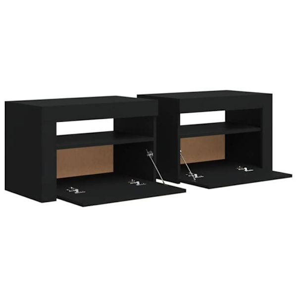 Sæt med 2 LED natborde med skab med dør 60 x 35 x 40 cm sort ingeniørtræ DEC034841 kastanj