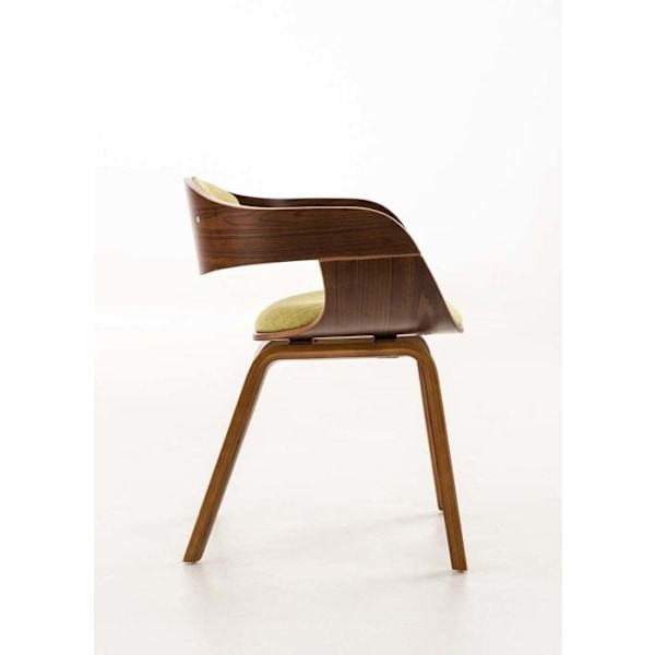 Kontorstol uden hjul, besøgsstol i stof og træ, retro design og maksimal komfort, lys grøn valnød BUR10549 kastanj
