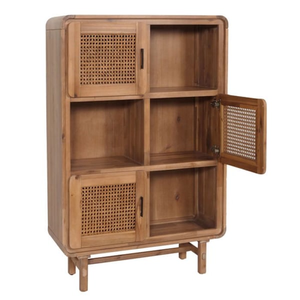 Buffet med seks opbevaringsrum og tre døre i rotting, massivt akacietræ, farve 141x90x35 cm 04_0005979 kastanj