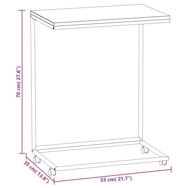 C-formad sidobord på hjul 55 x 35 x 70 cm svart ingenjörsträ DEC031299 kastanj