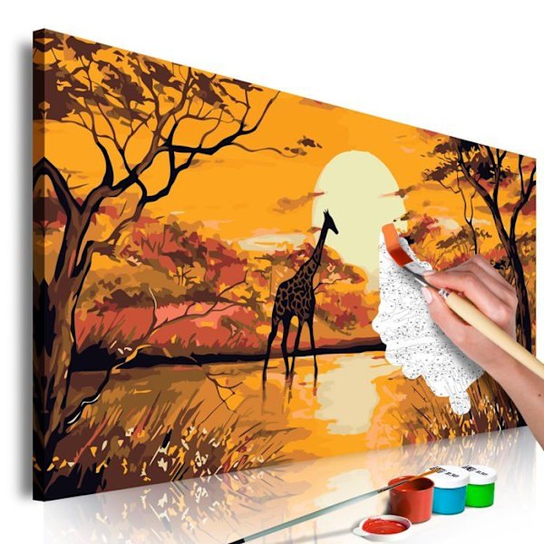 Malerisk med tal for sig selv, motiv Giraffe ved solnedgang 80 x 40