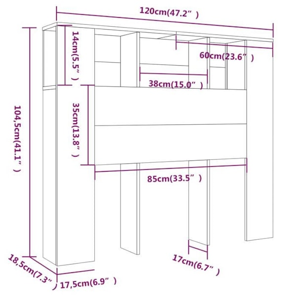 Hovedgærde med opbevaring, tilbehør til sengebord og hylde 120 x 18,5 x 104,5 MDF sort
