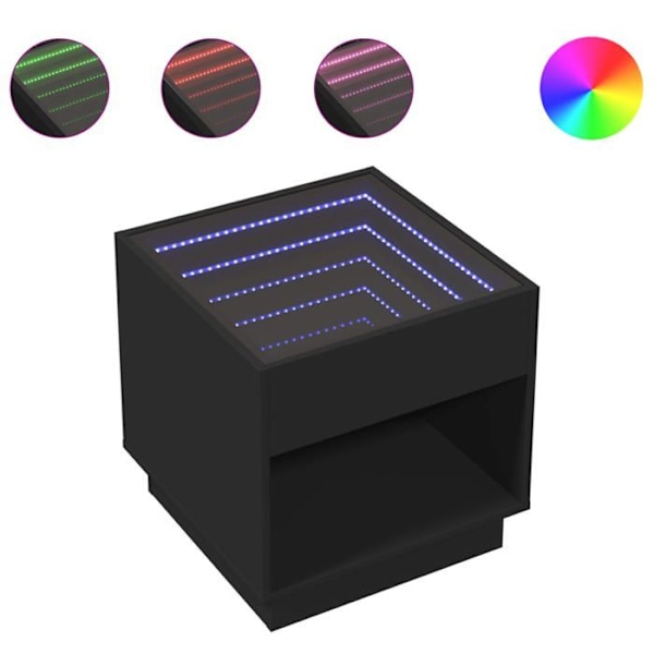Yöpöytä LED-peilillä ja avoimella osastolla 50 x 50 x 50 cm mustaa engineering-puuta ja lasia DEC033160 kastanj
