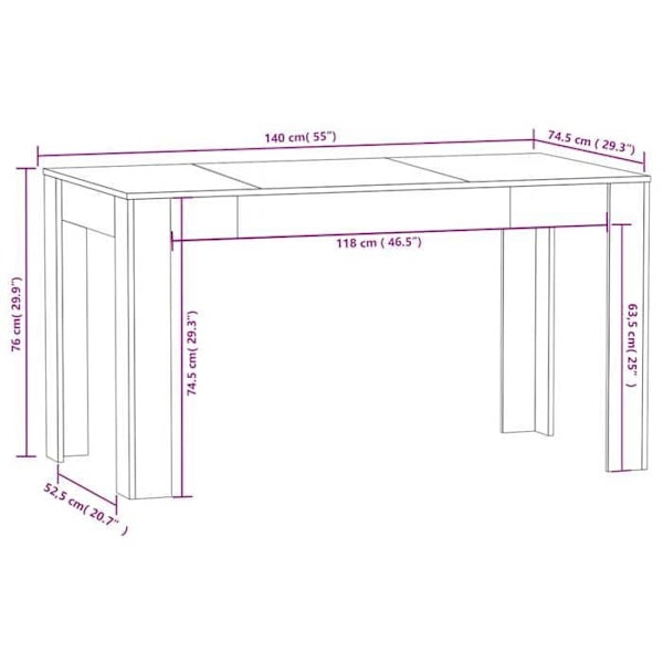 Simpelt designet spisebord 140 x 74,5 x 76 cm grå agglomerat DEC036639 Grå