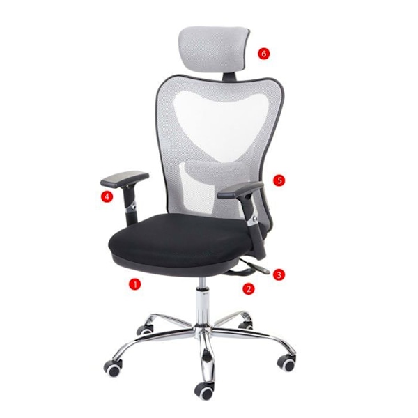 Ergonomisk kontorstol med drejefunktion, vippefunktion, belastning op til 150 kg, sort-grå mesh stof
