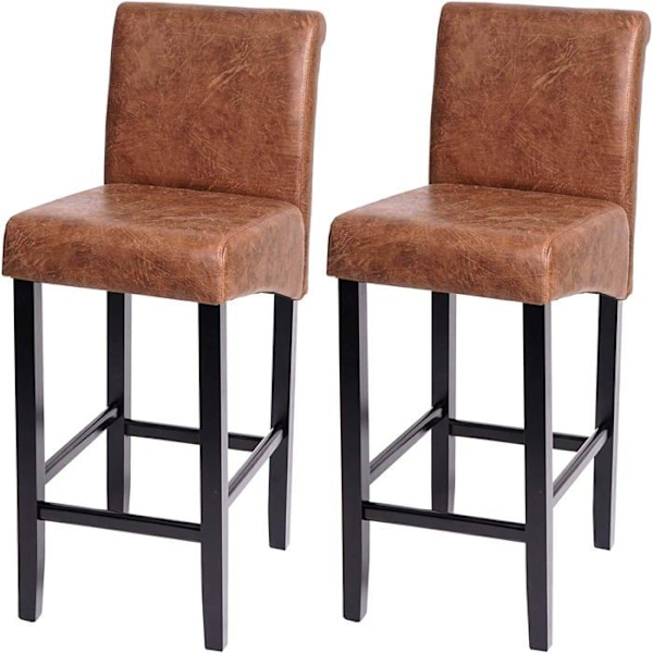 Set med 2 barstolar i syntetiskt material med utseende av gammal brun mocka, mörka ben