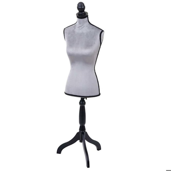 Buste af kvindelig skrædder på fødder, justerbar højde, manikin, dekoration til vinduesudstilling, grå velour