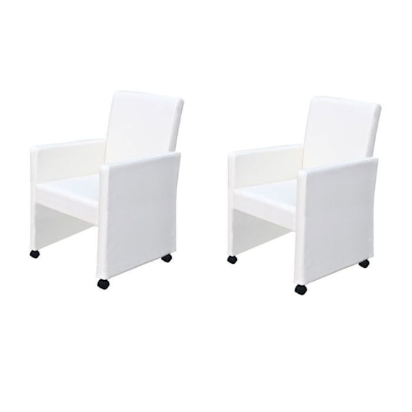 Set med 2 moderna och ergonomiska köksstolar med hjul i syntetisk vitt material