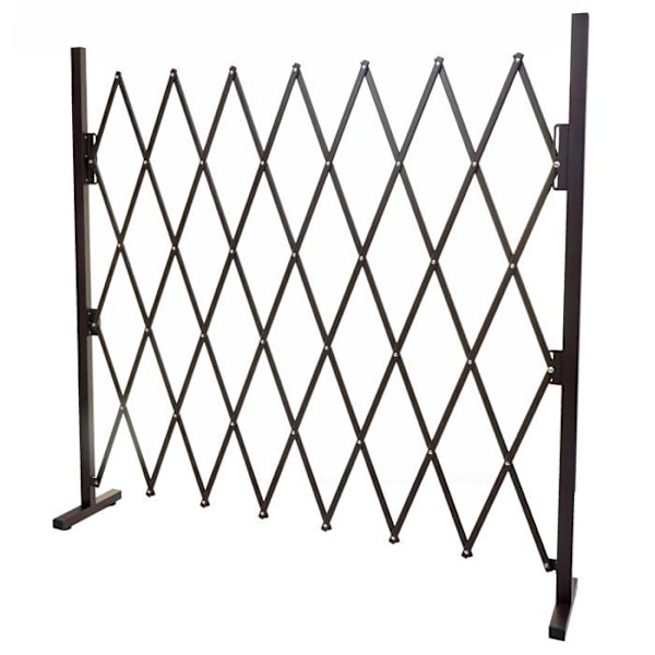 Grindställ med saxgrind, djuravskiljande skyddsgaller, utdragbar, brun aluminium, höjd 153 cm, bredd 28 200 cm. kastanj