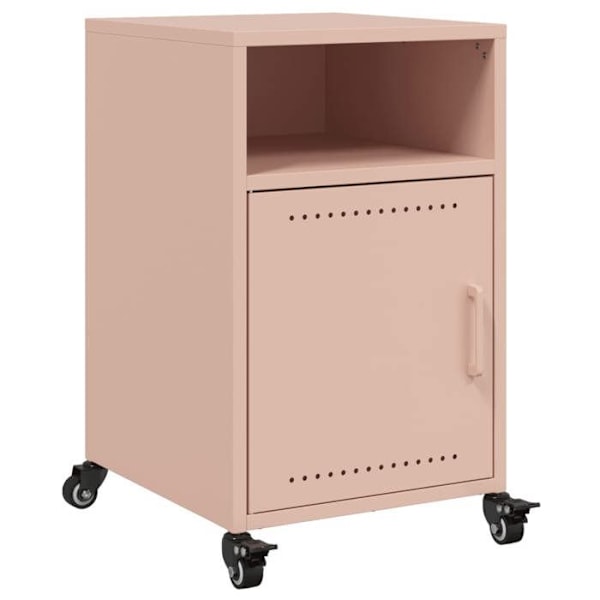 Sæt med 2 natborde på hjul med åbent rum og med dør 36 x 39 x 59 cm stål rosa DEC035633 Guld