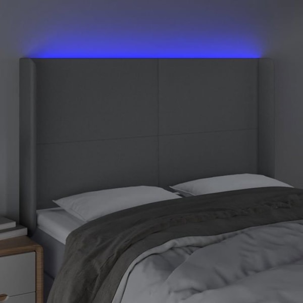 Hovedgærde til seng, soveværelse, LED-møbel 147 x 16 x 118/128, lys grå stof