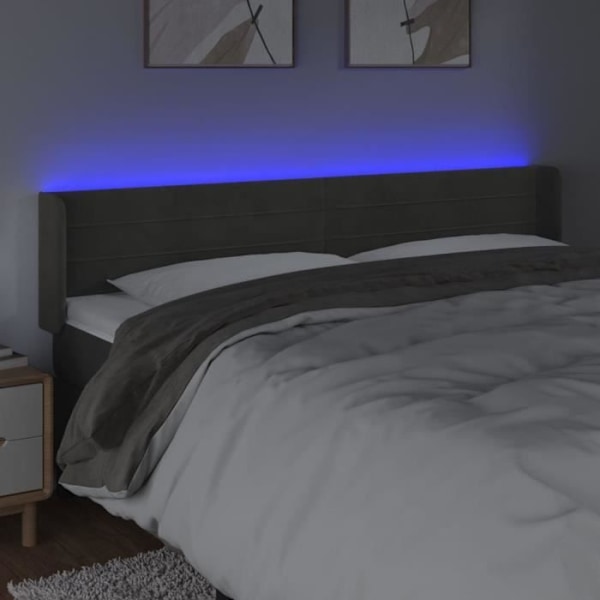 Hovedgavl - Ikke specificeret - 183x16x78/88 cm - Mørkegrå fløjl - Integreret LED - Moderne design Mörkgrå