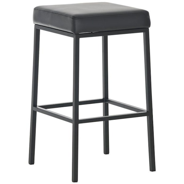 Sæt med 2 barstole med fodstøtte, enkel design, højde 85 cm, i sort PVC og sort metal 10_0004381 Metall