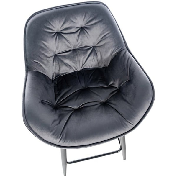 Barstol hög x1 sitskuddseffekt tufted i mörkgrå sammet och svart metall 10_0004892 Grå