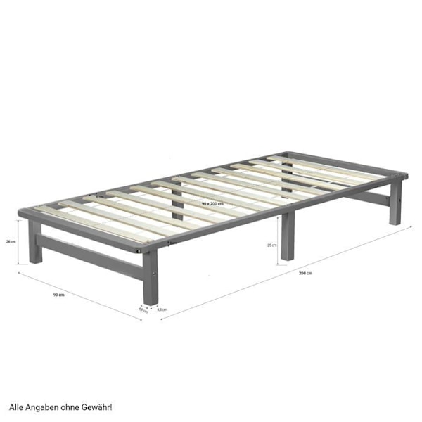 Litpalett med sängbotten 90 x 200 i grå massivt trä