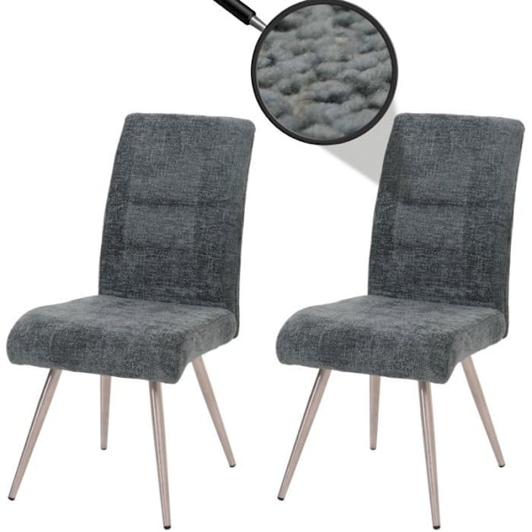Set med 2 matsalsstolar i borstat rostfritt stål och blågrön chenilletyg 04_0007402 Blå