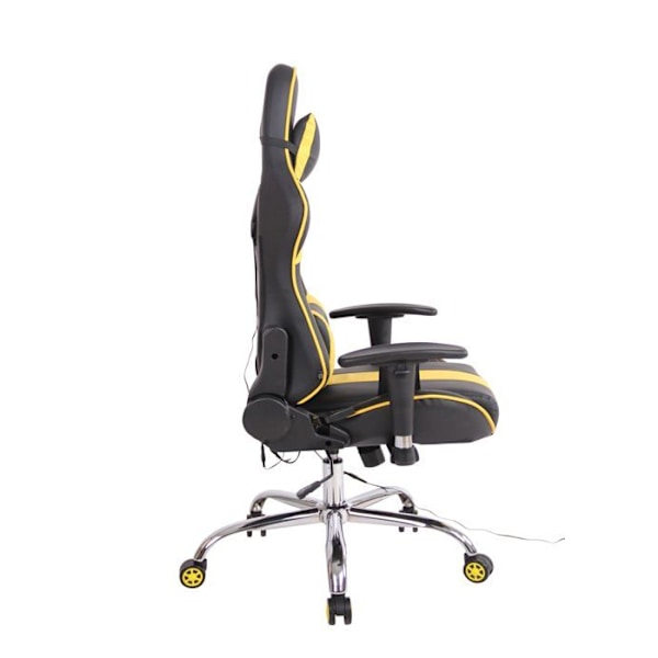 Gamerkontorstol med sportsligt design, med varme- og massagefunktion samt sorte/gule PVC-puder 10_0002531 Gul