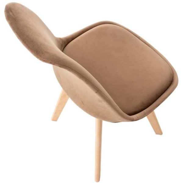 Set med 4 stolar i skandinavisk design för matrum i brunt sammetstyg med ljusa träben. kastanj