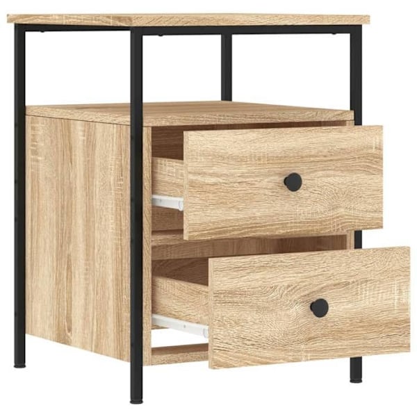 Natbord med to skuffer og hylde 44 x 45 x 60 cm ingenieurtræ farve eg og jern DEC033879 kastanj