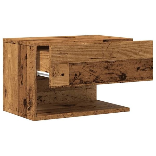Sæt med 2 væghængte natborde med skuffe og hylde 46 x 29,5 x 30 cm i brun ingeniørtræ DEC036118 kastanj