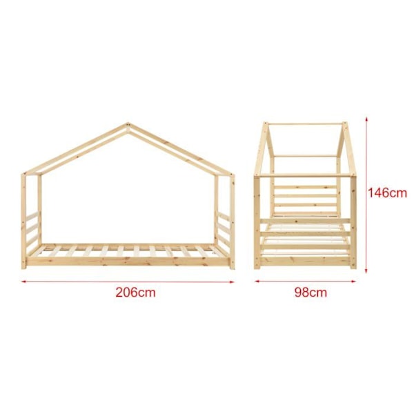 Lasten sänky mökki talo luonnon mäntylaudasta 90 x 200