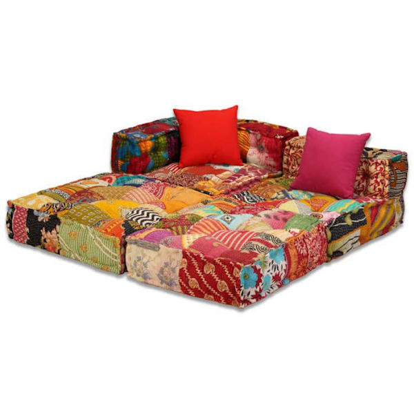 Modulære sofa-puf i stof, 3-personers langsgående sofa i patchwork-stof DEC021223 Lila